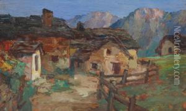 Case Di Piana - Valsassina Oil Painting - Marcello Odilone