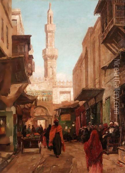 A North African Street Scene Oil Painting - Georg Macco