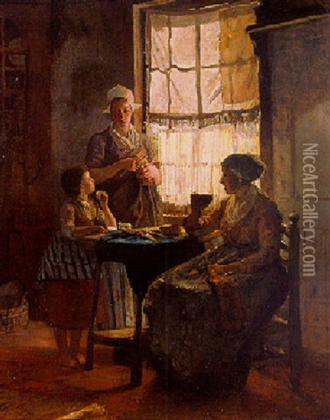At The Kitchen Table Oil Painting - Bernardus Johannes Blommers