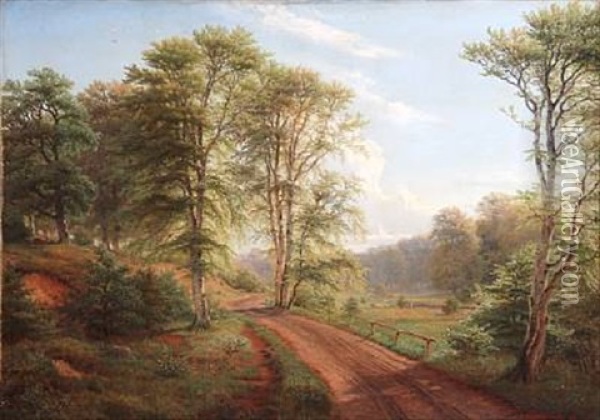 Landscape From Ordrup Field In The Deer Garden Oil Painting - Nordahl (Peter Frederik N.) Grove