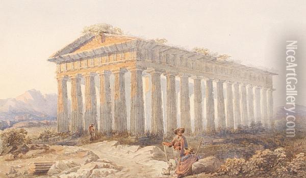 A View Of Paestum Oil Painting - Giovanni Giordano Lanza