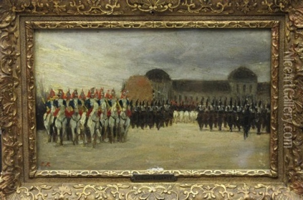 Revue Devant L'ecole Militaire Oil Painting - Guillaume Urbain Regamey