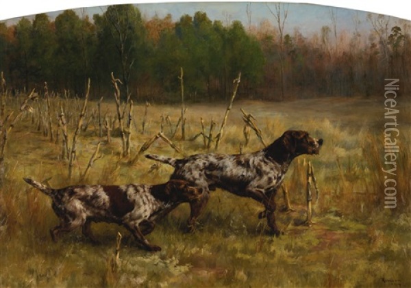 Autumn - Cornfield (two Setters) Oil Painting - Percival Leonard Rosseau
