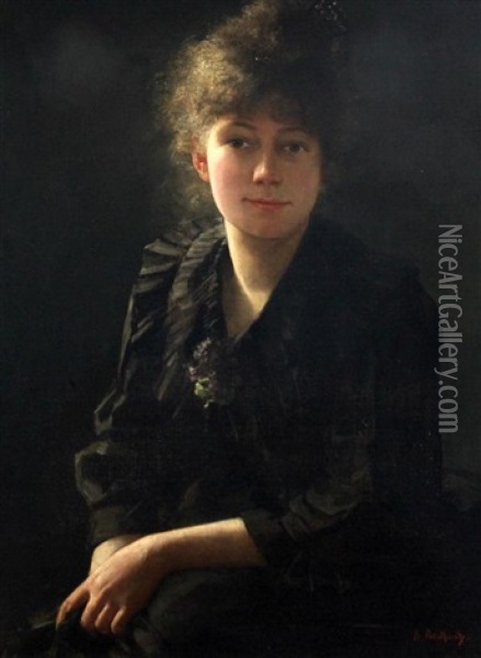 Portrait Of A Lady Wearing A Black Dress Oil Painting - Blanche Berthoud