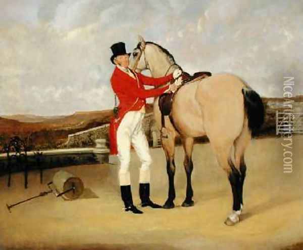 James Taylor Wray of the Bedale Hunt with his Dun Hunter Oil Painting - Anson A. Martin