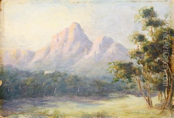 Park Scene With Mountains In The Distance (+ 2 Others; 3 Works) Oil Painting - Edward Clark Churchill Mace