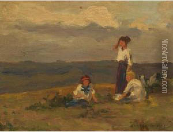 Three Figures Oil Painting - John William Beatty