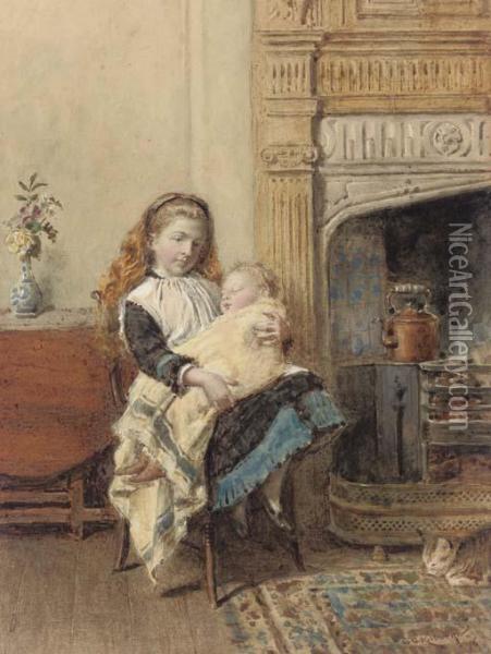 Minding Baby Oil Painting - George Goodwin Kilburne