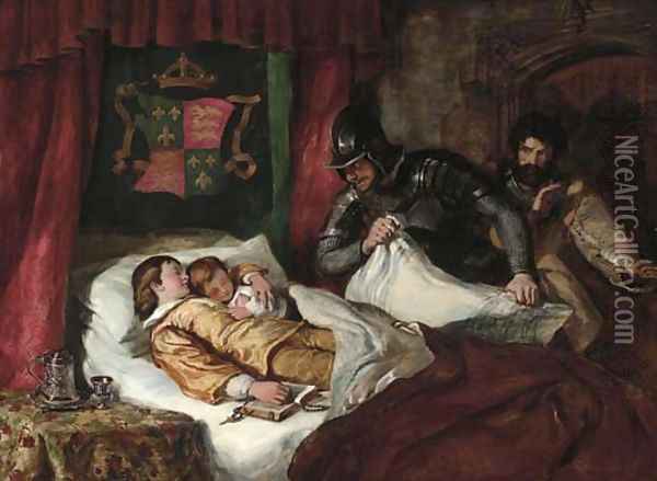 The death of Edward V and his brother Richard, Duke of York, in the Tower, 1483 Oil Painting - William Simpson