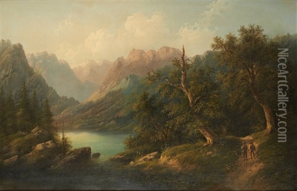 Les Promeneurs Dans Un Paysage Montagneux Oil Painting - Eduard Boehm