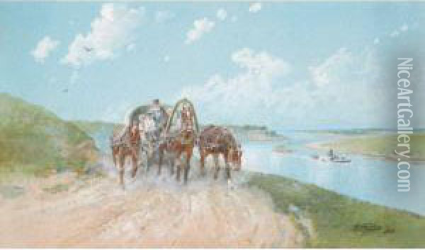 Troika By The River Oil Painting - Nikolai Nikolaevich Karazin