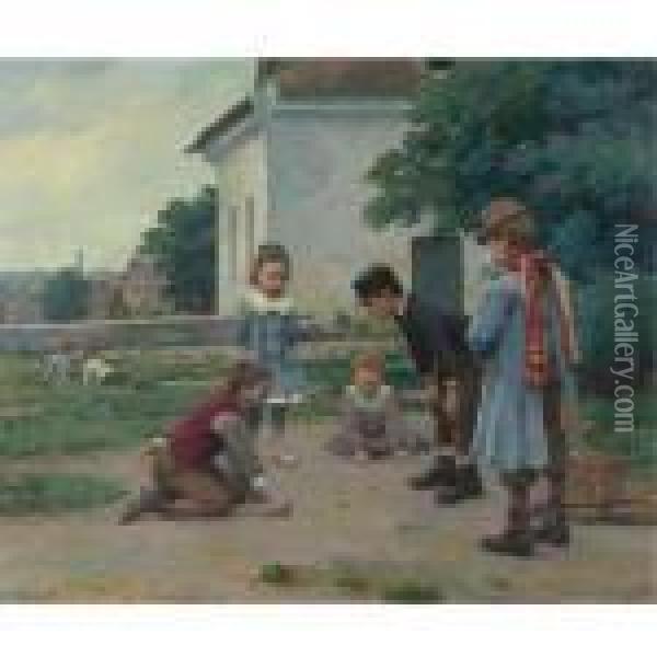 Children Playing With Marbles: Two Works Oil Painting - Claude Emile Schuffenecker