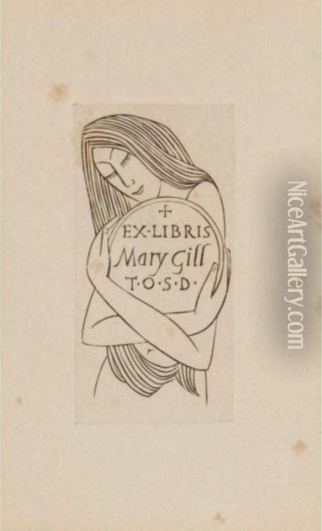 Ex-libris Plate (mary Gill) Oil Painting - Eric Gill