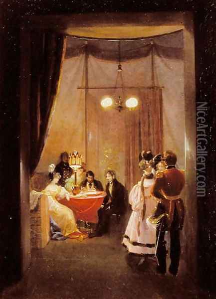The Salon of Hortense de Beauharnais (1783-1837) in Rome Oil Painting - Pierre Felix Cottrau