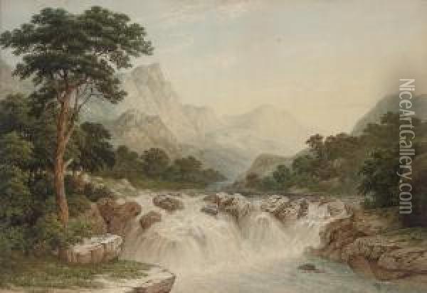 Falls Of The Tummel, Scotland Oil Painting - John Dobbin