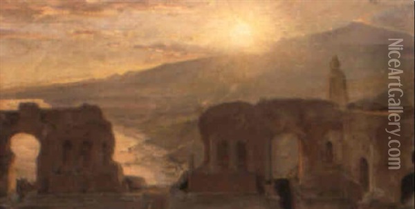 Solnedgang Over Taormina Oil Painting - Peder Severin Kroyer