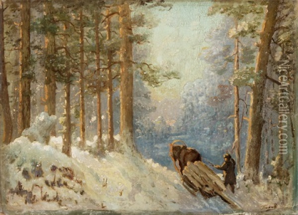 Der Holzarbeiter Im Wald Oil Painting - Veniamin Nikolaevich Popov
