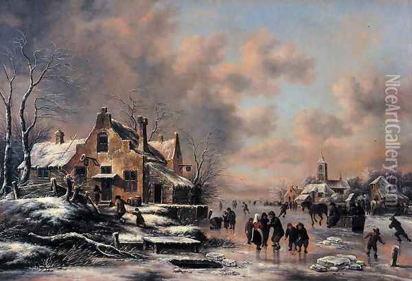Winter Landscape 1660s Oil Painting - Claes Molenaar (see Molenaer)