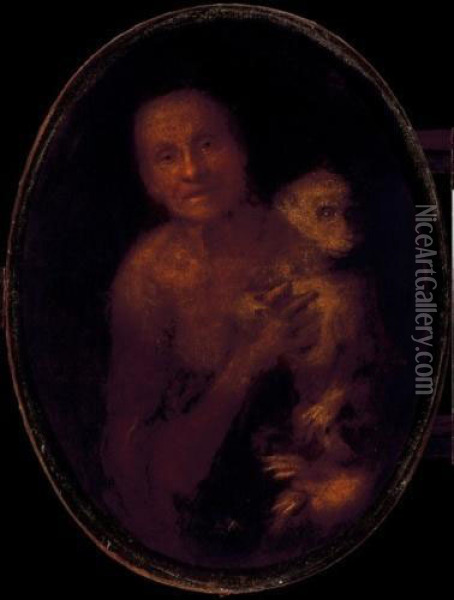 Woman With Monkey Oil Painting - Giuseppe Nogari
