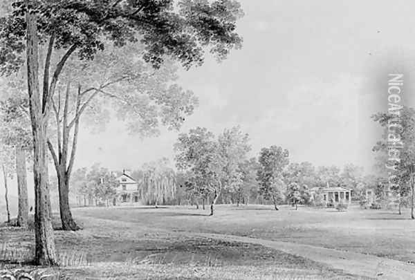 View of the David Hosack Estate, Hyde Park, New York, from the South (from Hosack Album) Oil Painting - Thomas Kelah Wharton