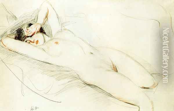 Reclining Nude Oil Painting - Paul Cesar Helleu