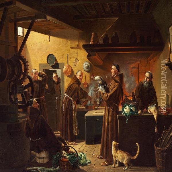 In A Monastery Kitchen Oil Painting - Theodore F. Lund