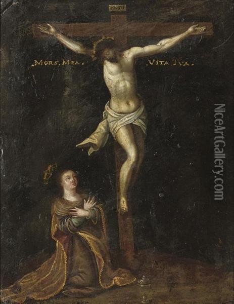 Christ On The Cross With The Penitent Magdalen Oil Painting - Frans II Francken