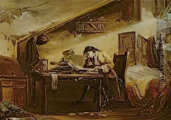 Thomas Chatterton in His Garret Oil Painting - John Joseph Barker