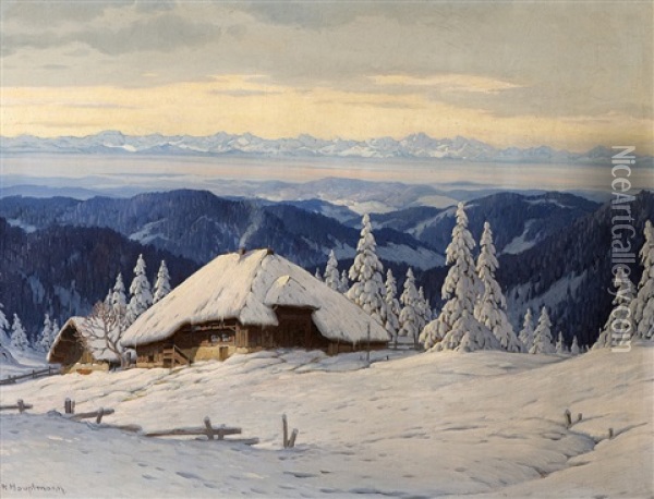 Verschneiter Blick Uber Den Schwarzwald Oil Painting - Karl Hauptmann