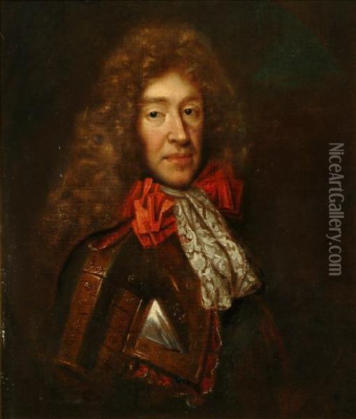 Portrait Of Kingjames Ii Head And Shoulders, Wearing Armour And A Lace Cravat Oil Painting - Sir Godfrey Kneller