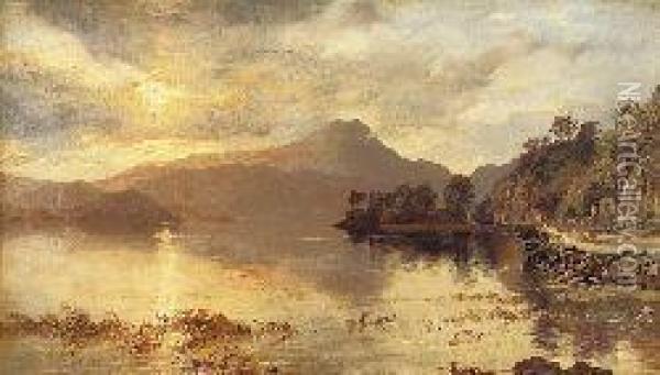 Loch Insch At Sunset Oil Painting - Horatio McCulloch
