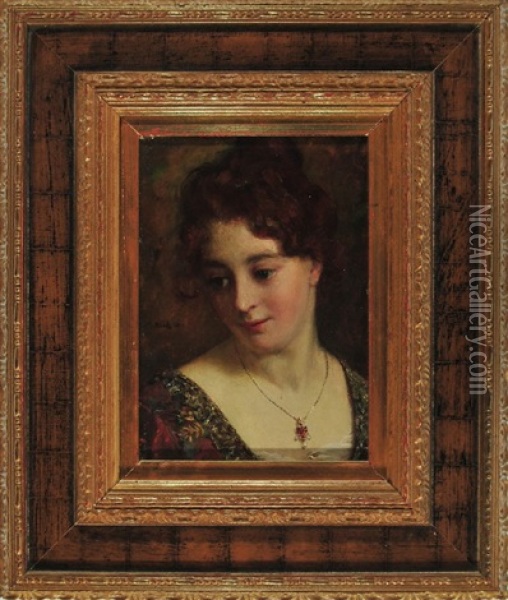 Portrait Einer Zur Seite Blickenden Dame Mit Roten Haaren Oil Painting - Emil Keck
