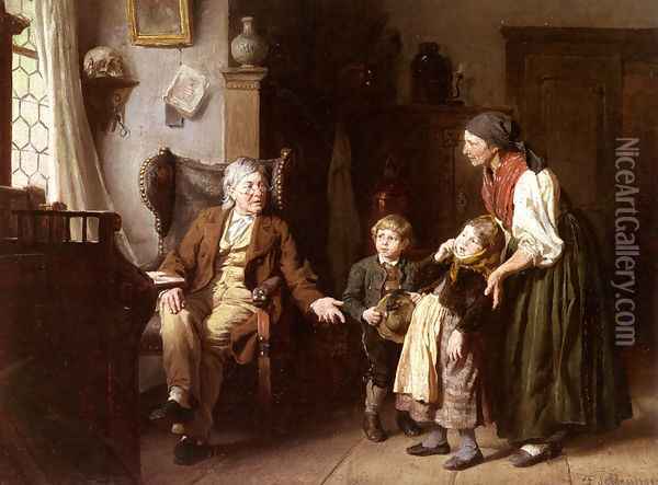 Besuch Beim Grossvater (Visiting Grandpa) Oil Painting - Felix Schlesinger