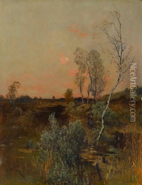 Moorlandschaft Im Abendlicht Oil Painting - Toni von Stadler