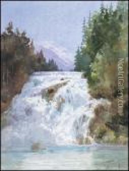Glacier Waterfall In The Rockies Oil Painting - Frederic Marlett Bell-Smith