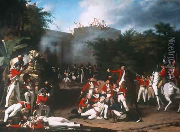 The Death of Colonel Moorehouse at the Storming of the Pettah Gate of Bangalore on 7th March 1791 Oil Painting - Robert Home