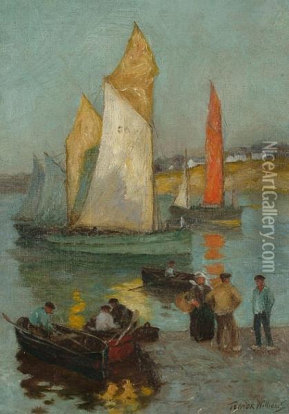 Harbour Scene With Figures On The Jetty Oil Painting - Terrick John Williams