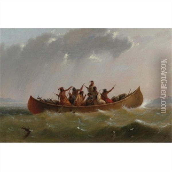 Indian Canoe Oil Painting - Alfred Jacob Miller