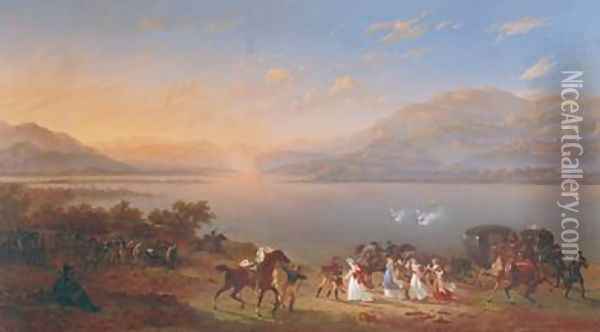 Empress Josephine 1763-1814 arriving to visit Napoleon 1769-1821 in Italy on the banks of Lake Garda Oil Painting - Hippolyte Lecomte
