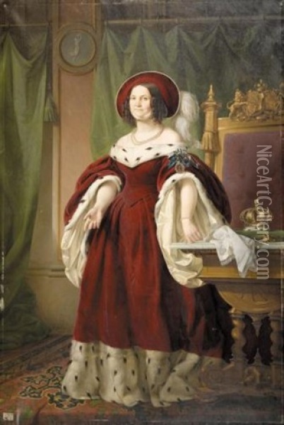 Portrait Of Queen Friederike, Wife Of Ernest August I, King Of Hanover (konigin Friederike, Gemahlin Ernst August I, Konig Von Hannover) Oil Painting - Louis Ammy Blanc