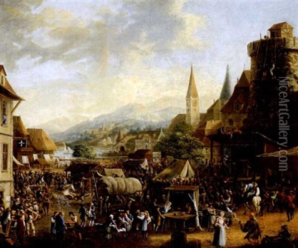 Sommerfest Auf Dem Land (+ Jahrmarkt In Der Stadt; Pair) Oil Painting - Samuel Hieronymus Grimm