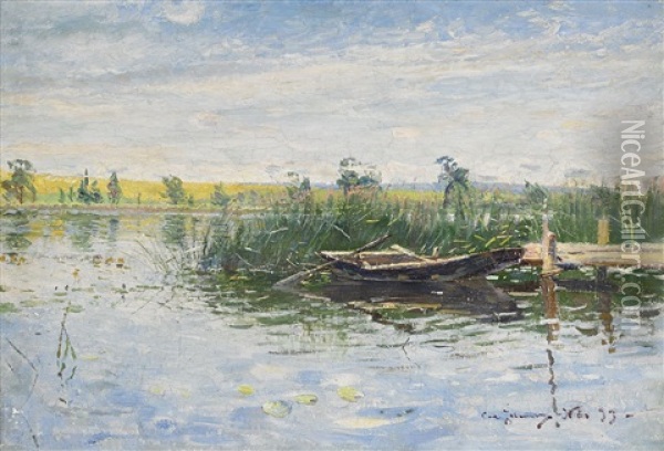 Landskap Med Vattendrag Oil Painting - Carl (August) Johansson
