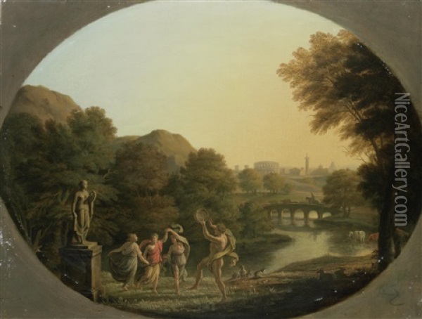 Figures Dancing In An Italianate Landscape Oil Painting - Samuel Woodford