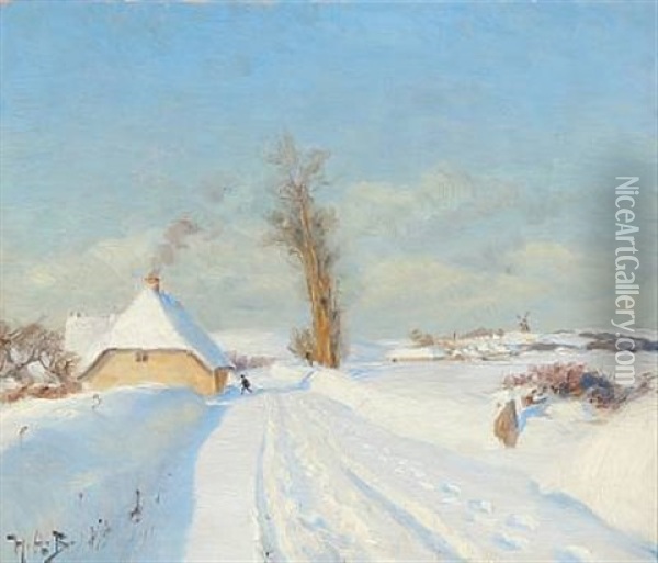 Winter Idyll At A Farmer House Oil Painting - Hans Andersen Brendekilde