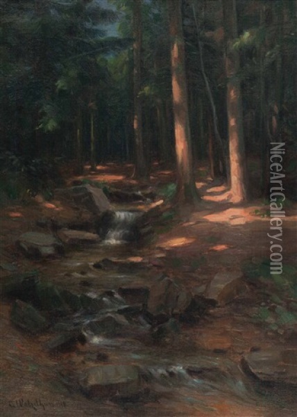 Stimmungsvolle Waldlandschaft Mit Bach Oil Painting - Carl Watzelhan