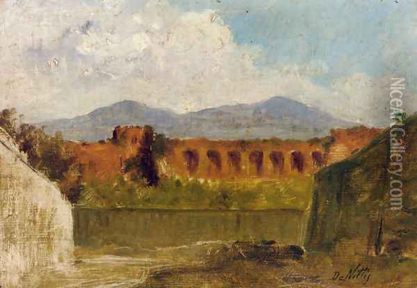 A Roman Aqueduct Oil Painting - Giuseppe de Nittis