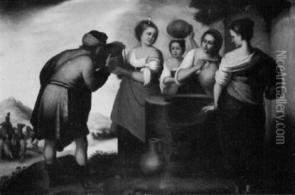 Les Femmes Au Puit Oil Painting - Narciso Mendez Bringa