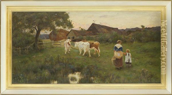 Milking Time Oil Painting - Thomas Lloyd