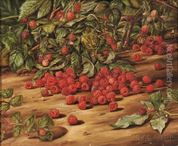 Still Life With Raspberries Oil Painting - Charles A. Mills