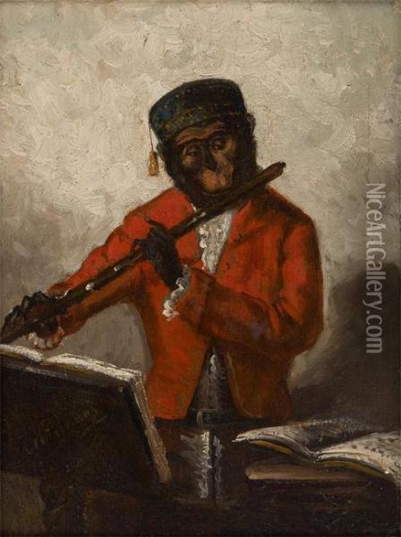 Singe Flutiste Oil Painting - Emmanuel Noterman
